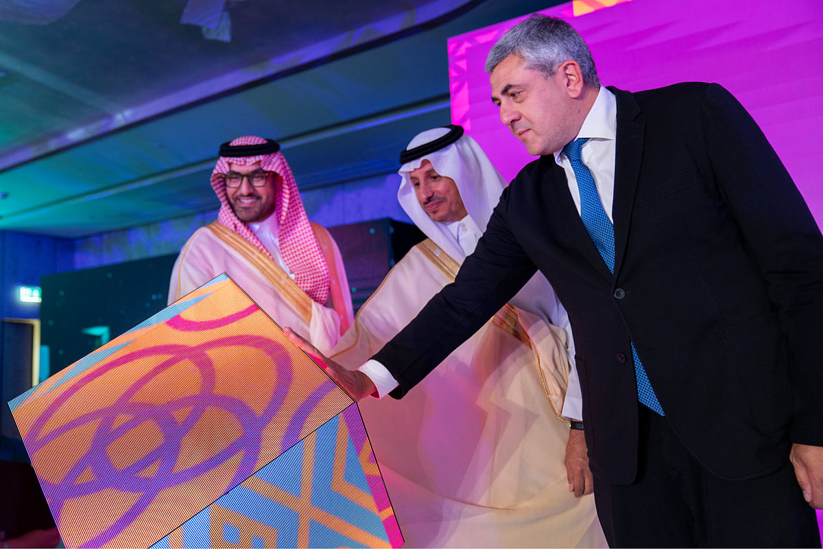 Fahd Hamidaddin (left), Ahmed Al Khateeb (middle) and Zurab Pololikashvili (right) at the launch of the Saudi Summer Program 2024